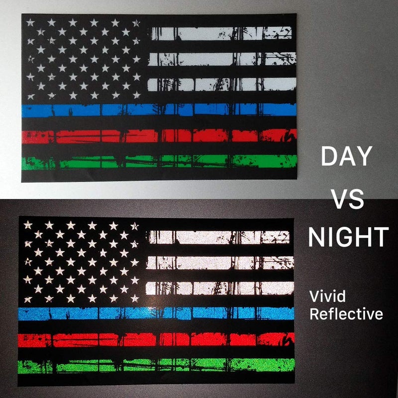 Creatrill Reflective Tattered Thin Blue Red Green Line Decal Matte Black â€“ 3 Packs 3x5 in. American USA Flag Decal Stickers for Cars, Trucks, Hard Hat, Support Police Fire Officers Military Troops - Image 3